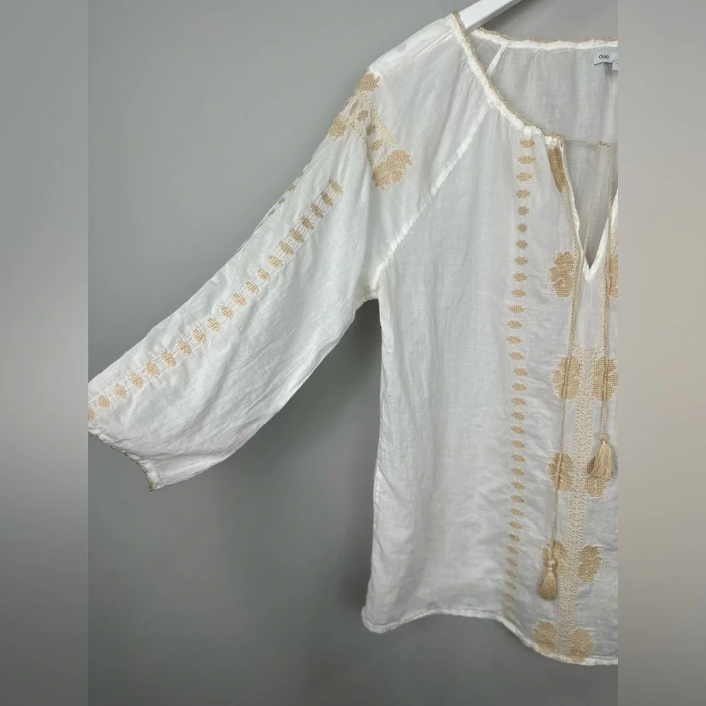 GAP Sheer Lightweight Embroidered Boho Tassel Top Blouse Medium